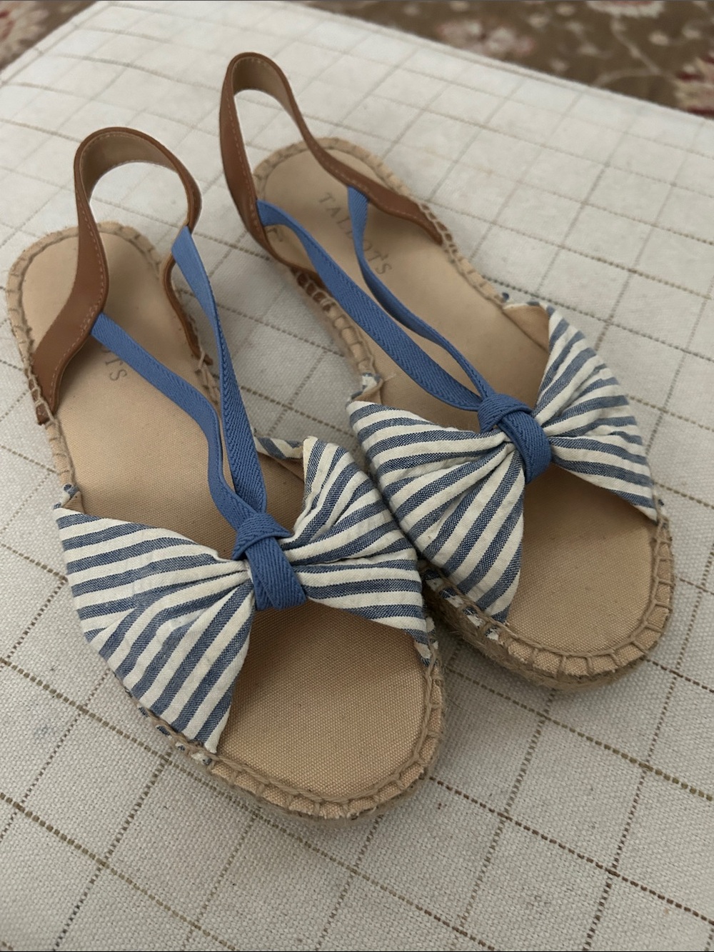 Talbots Blue and White Striped Bow Espadrille Slingbacks